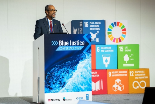 CRFM Executive Director, Mr. Milton Haughton, speaking at the official opening of the Blue Justice Conference 2023