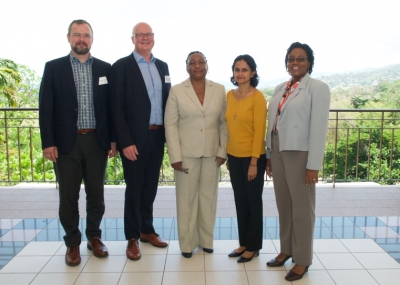 On-site Representatives of the Workshop Sponsors for the Value Chain Management Training Workshop (from left to right): Dr. Dadi Mar Kristofersson (UNU-FTP and University of Iceland); Dr. Ogmundur Knutsson (UNU-FTP and University of Akureyri); Ms. Tullia Ible (CFTDI); Dr. Susan Singh-Renton (CRFM Secretariat); Dr. Sharon Hutchinson (UWI, St. Augustine Campus).  