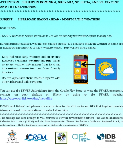 HURRICANE SEASON AHEAD &ndash; MONITOR THE WEATHER